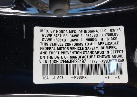 2018 Honda Civic Lx из США, поврежденный, VIN 19XFC2F56JE028197